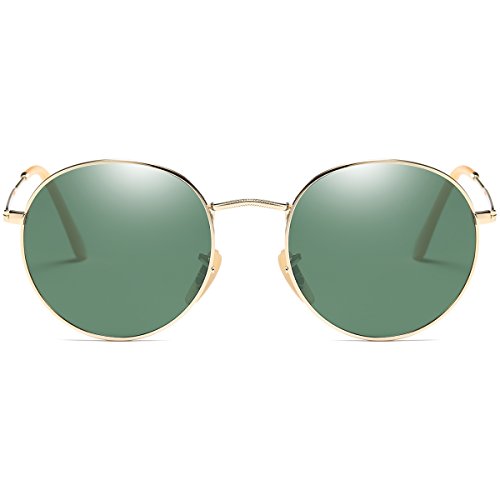 Dollger Lennon Style Vintage Circle Hippie Sunglasses with Polarized Lens (Crystal Green Lens+Gold Frame, Premium Polarized Lens)
