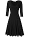 MISSKY V Neck Black Dresses for Women Pullover Knee Length A Line Slim Long Sleeve Swing Cocktail Vintage Dresses for Women (S, Black Long Sleeve)