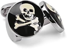 Cufflinks Unique Highly Polished Round Shape Bone and Skull Engraved Cufflinks Copper Luxury French Tuxedo Shirt Silver Cufflinks for Men Teens Wedding Business 1Pairs Set with Gift Box (Black)