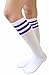AM Landen Women's Casual White with Three Blue Stripes Knee High Socks Girls socks