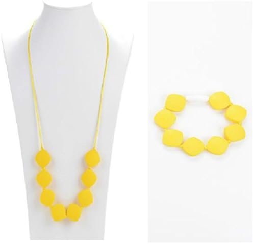 Silicone Teething Necklace And Bracelet Set With Diamond Shaped Beads – Breastfeeding Nursing Necklace - Teething Relief for Babies - Fashion Jewelry Set -Baby shower gift by Adams Pack (Yellow)