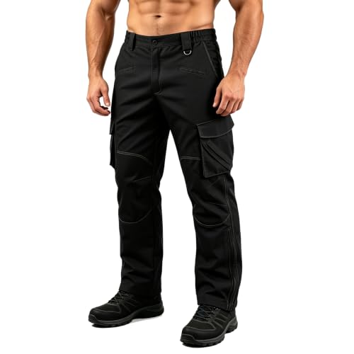 ZITY Men's Work Pants, Outdoor Mountaineering Elastic Waist Hiking Cargo Tactical Pants with Multiple Pockets