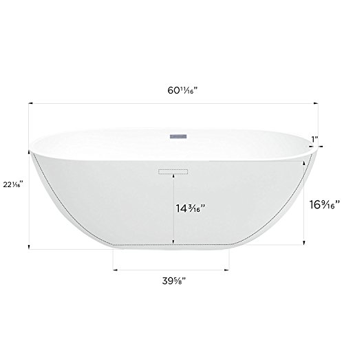 MAYKKE Barnet 61" Acrylic Bathtub Retains Heat White Modern Oval Freestanding Comfortable Soaking Tub in Bathroom Lavatory, Shower cUPC certified, Drain & Overflow Assembly Included XDA1407001