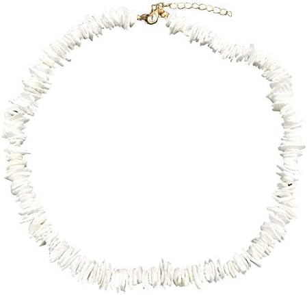 suonabeier Women White Natural Puka Shell Necklace Clam Chips Shells Handmade Hawaii Beach Choker Necklace