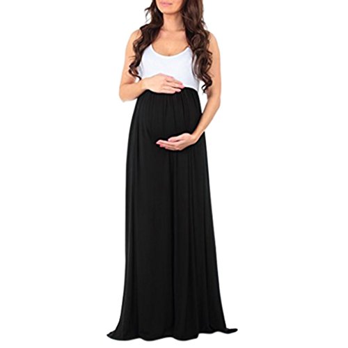 Besde Women Maternity Dress Pregnant Dress,Mother Dress Splice Baby Shower Dress (Black, L)