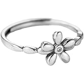 Minimalist CZ Flower Adjustable Stacking Ring for Women S925 Sterling Silver Cute Crystal Floral Stackable Statement Finger Delicate Everyday Rings Wedding Prom Jewelry
