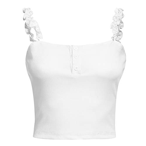 image for iYBUIA Womens Sexy Button Tank Top Vest Off Shoulder Halter Blouse T-S