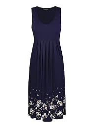 Inefable vestido sin mangas, informal, suelto y plisado, con estampa en ruedo