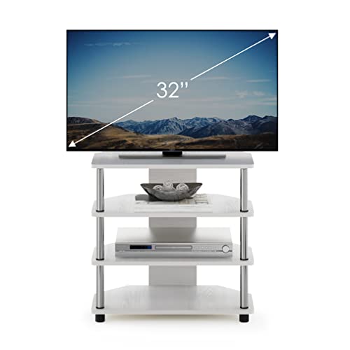 Furinno Econ 4 Tier TV Stand for TVs up to 25 Inches, Easy Assembly, Wood, Oak White, Engineered Wood, 37 x 59 x 60.3 cm