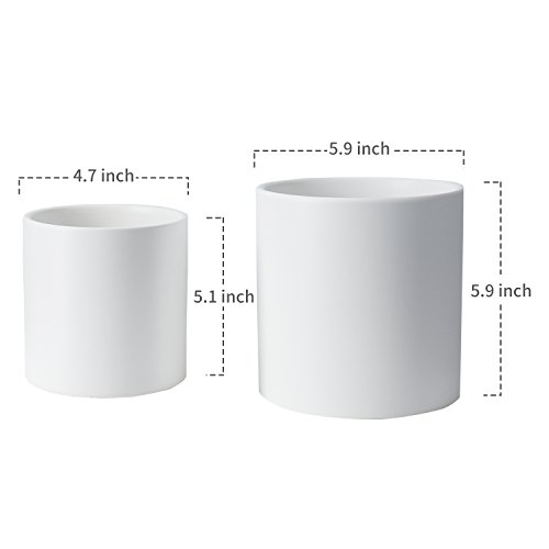 Greenaholics Plant Pots - 5.9 + 4.7 Inch Matt Ceramic Planter with Drainage Hole for Flower, Cactus, Succulent Planting, Set of 2, White