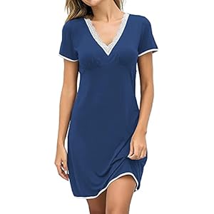 Dames Nachthemd Korte Mouw Nachtkleding Slaapshirt Lange Pyjama V-Hals Nachtjapon Casual Nachtshirt Slaap Shirts…
