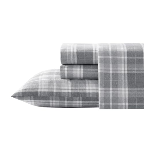Laura Ashley Cotton Flannel Bedding Set, Mulholland Plaid Grey, Twin