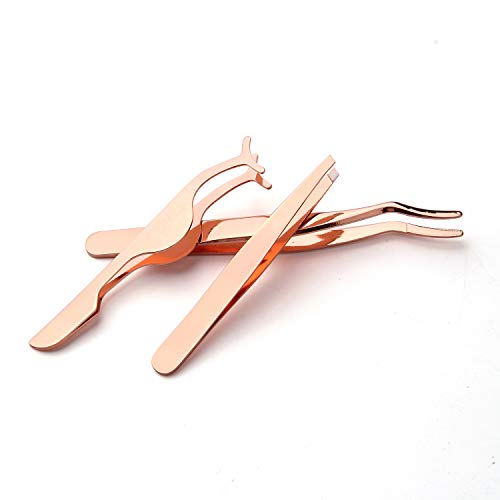 Arroyner 3Pcs Eyelashes Tool Fake Lash Applicator Lash Tools Fake Eyelashes Scissors (Rose Golden) - Thumbnail 3