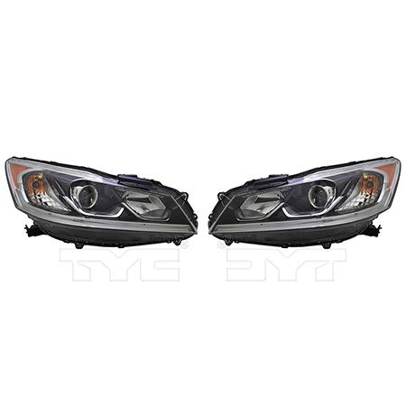 Pair Of Headlights For 2016-2017 Honda Accord - Halogen, CAPA Certified, Includes Bulbs