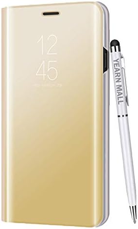 Case for Huawei Mate 20 X [Metal Plating Technology], [Luxury Semi-Transparent Mirror] Ultra Slim Lightweight Stand Flip Magnetic Protective Cover for Huawei Mate 20 X, Gold