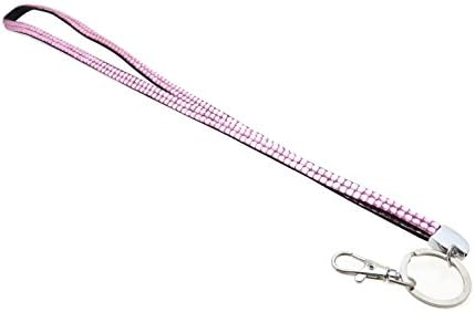 Bling Rhinestone Diamond Long Lanyard with Keychain and Clip (Pink)