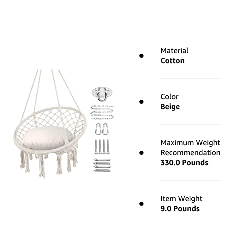 Y Stop Hammock Chair Macrame Swing Chair, Max 330 Lbs, Hanging Chair