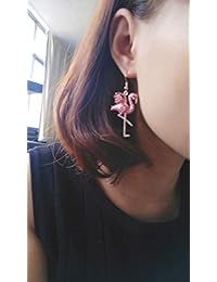 MANZHEN - Pendientes colgantes con diseño de flamenco y pájaro, color rosa