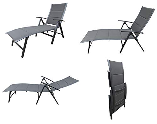 Pure Home & Garden Extra hohe Luxus Aluminium Gartenliege NOX Padded anthrazit, gepolstert, klappbar und mehrfach verstellbar
