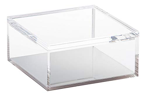 OfficeGoods Acrylic and Silver Odds & Ends 6 Inch Box with Lid - Organize, Display, Store or Stack - for The Home or Office - Multi Purposed for Any Room (X-Large)