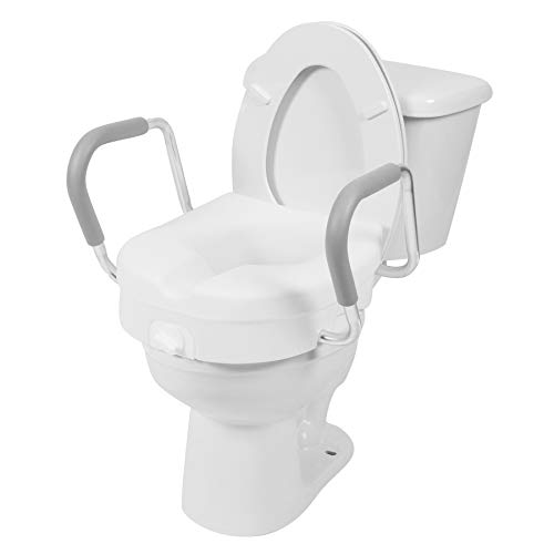 PCP 5Inch Raised Toilet Seat, Elevated Lift with Fixed Security Arm