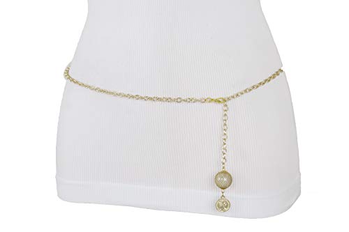 TFJ Women Gold Metal Chain Skinny Fashion Belt Hip Waist Disco Ball Coin Charm M L XL