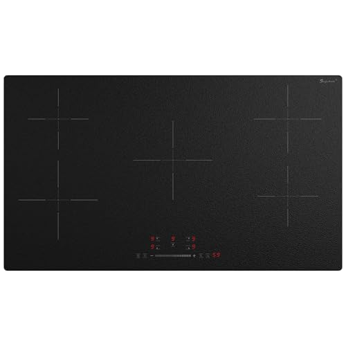 Induction Hob 5 Burners – Anti-Smudge Matte Glass, 90 cm Induction Plate with Boost Function, 9 Power Levels, Timer 1-99 Min, Child Safety, 9300 W