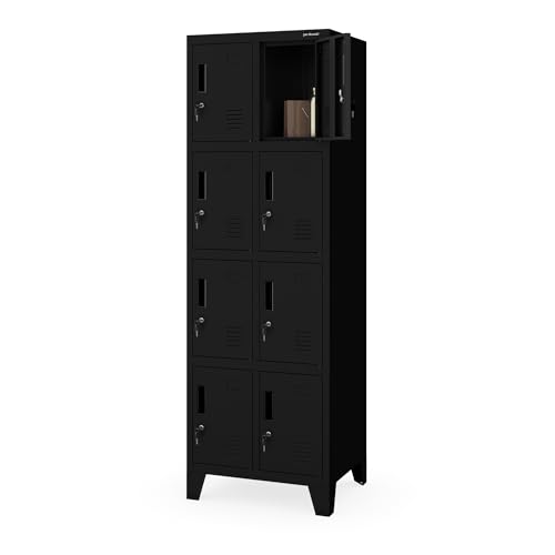 Jan Nowak Metal School Locker, 8 Compartments, 172 x 56 x 45 cm, Student Locker with Ventilation, Wardrobe Locker Metal Cabinet, Personal Locker
