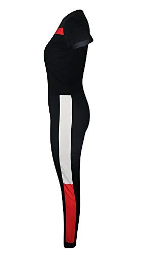 Womens Sexy Sports Outfit Set Short Sleeve Crop Shirt Bodycon Pants Joggers Clubwear Tracksuit Set Black L