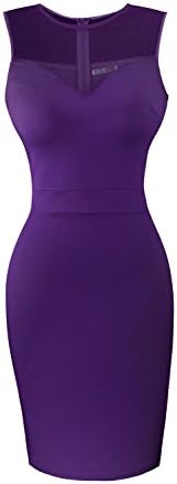 Heloise Women's Sleeveless Bodycon Little Purple Cocktail Party Dress With See Through Top (XXL, Purple)