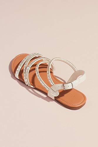 David's Bridal Strappy Crystal-Encrusted Flat Sandals Style Ashton, White, 11