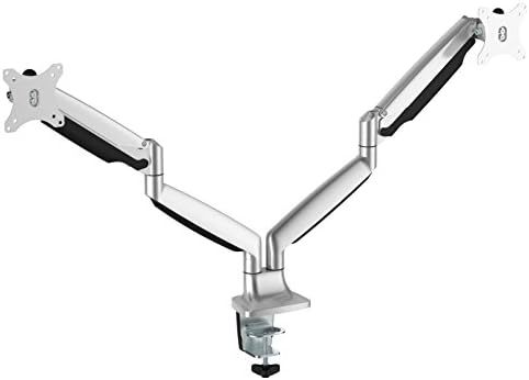 Ergomax Aluminum LCD VESA Universal Tilt 2-Screen Desk Mount, 26.4 Inch Tall, Silver