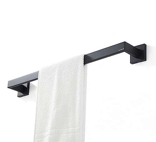 BUVELOT Square Black Towel Rail 24-Inch Modern Towel Bar Bathroom Towel Holder Wall Mounted,Matte Black,071070-MB Les Series