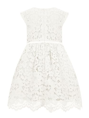 ALLOVIN Pizzo Senza Maniche a Linea A per Bambine e Toddler, Festa, Compleanno, Matrimonio e damigella con fiocco con perline, 2-12 Years