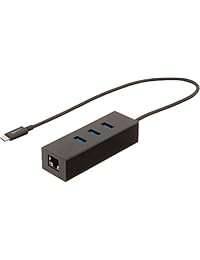 Basics   USB 3.1 Tipo C a núcleo USB de 3 puertos con adaptador Ethernet, color negro