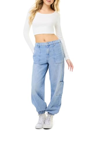 Forever 21 Women’s Utility Cargo Joggers, Light Denim