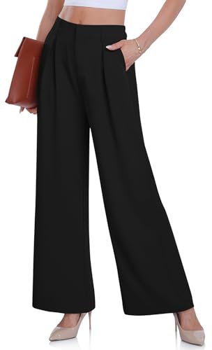 DACESLON WIDE LEG DRESS PANTS WOMENS 2024 SUMMER BUSINESS WORK TROUSERS STRAIGHT DRESSY SUIT SLACKS CLOTHING (BLACK, S)