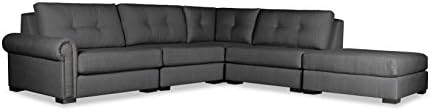 South Cone Home Chelsea Buttoned Modular Sectional Left Arm L-Shape Right Ottoman, Charcoal