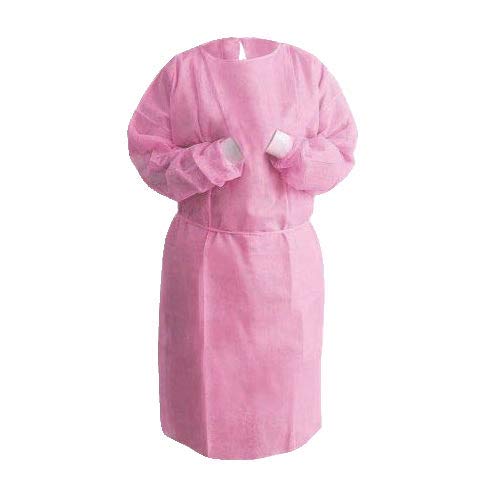 Dental Medical Latex Free Disposable Isolation Gowns Knit Cuff Non Woven | Fluid Resistant (50 Gowns / 5 Packs, Pink)