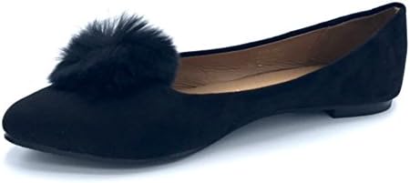 Vesto Ladies Microsuede Flat with Pom Pom 7-8 B(M) US Black
