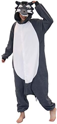 Adult Wolf Onesie,One-Piece Wolf Pajamas Animal Christmas Cosplay Costume for Women Men