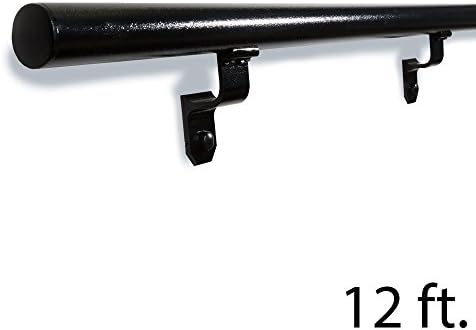 1.9 in. Round x 12 ft. Hammered Black Aluminum Stair Handrail with End Caps
