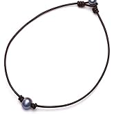 Luckudos Black Bead Leather Boho Single Bead Choker Necklace for Women