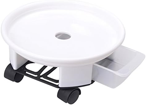 Heeler 1 Pack 15" White Plant Caddy - Round Movable Planter Dolly Trolley Tray Pallet Outdoor Indoor Tree Flower Stand Planter Pot Mover with Easy Moving Caster Wheels and a Water Container