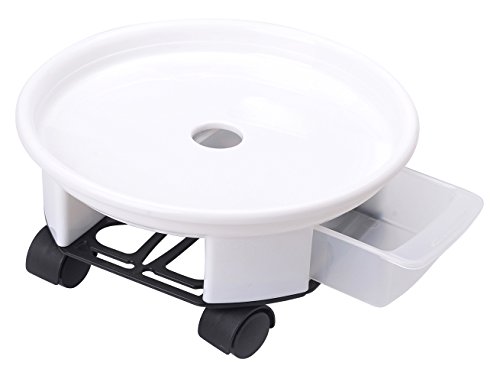 Heeler 1 Pack 15" White Plant Caddy - Round Movable Planter Dolly Trolley Tray Pallet Outdoor Indoor Tree Flower Stand Planter Pot Mover with Easy Moving Caster Wheels and a Water Container