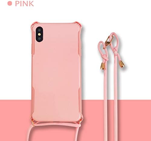 GTRS Phone Case Colorful Candy Shockproof PET Back Cover+ TPU Frame Phone Protective Case With Lanyard Neck Strap Rope（Adjustable length: 113CM） For iPhone XS Max(Pink) (Color : Pink)