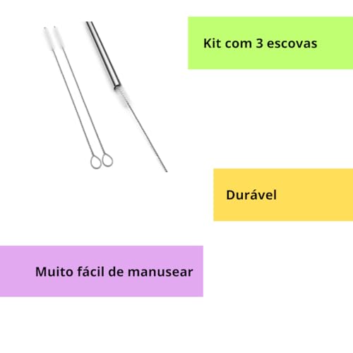 Kit com 3 Escovas de Limpeza para Canudos, Escova de Nylon, Ferramenta de Limpeza Premium, Durável