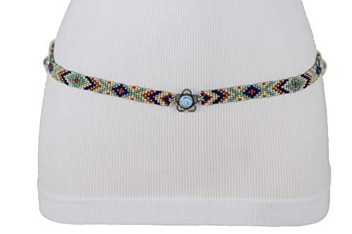 TFJ Women Silver Metal Chain Ethnic Bohemian Fashion Belt Hip Waist Flower Charm XS S M