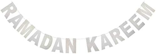Ramadan Kareem and Eid Mubarak Glitter Silver Golden Letters Hanging Banners Islamic Muslim Eid Festival Party Decoration (C)