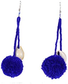 Taashya Womens Earrings Blue round Pompom, with dangling Earring Fashion Jewellery